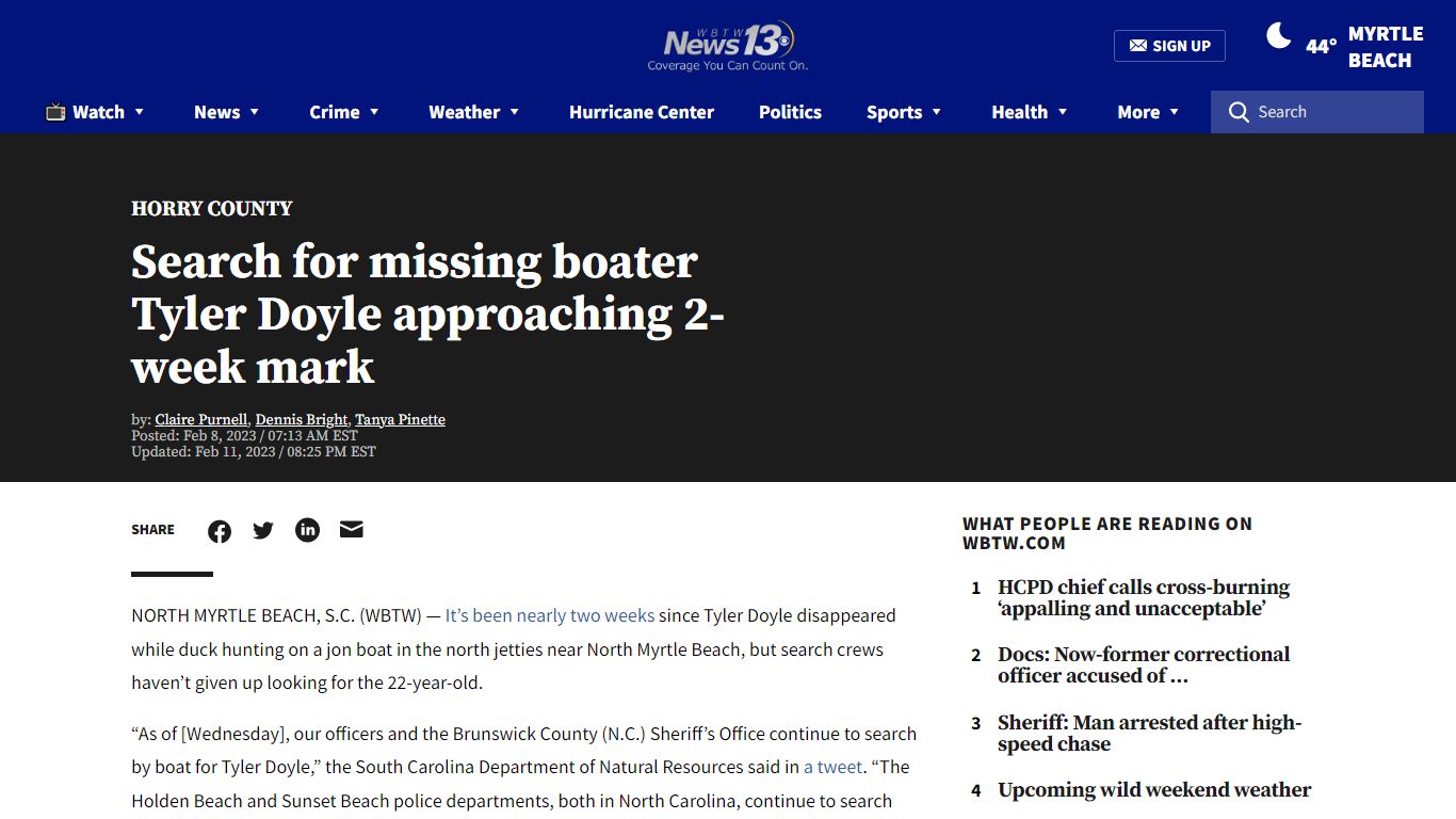 Search for missing boater Tyler Doyle approaching 2-week mark